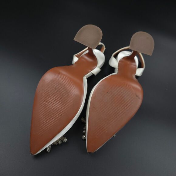 AMINA MUADDI Begum Sling 70 White Satin Swarovski Crystal Pointed Pumps 90s y2k - Picture 12 of 13